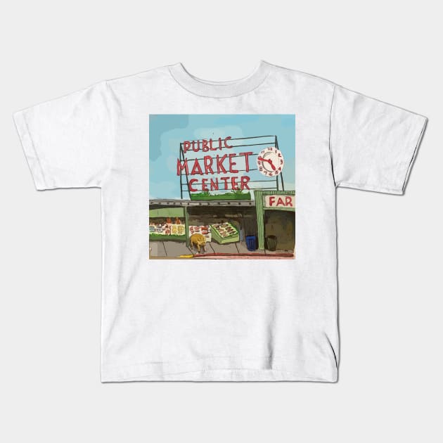 Pike Place Market Seattle Kids T-Shirt by WelshDesigns